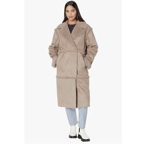 UGG Takara Long Faux Shearling Coat XL Wolf Grey Plush Lining Warm Winter Jacket